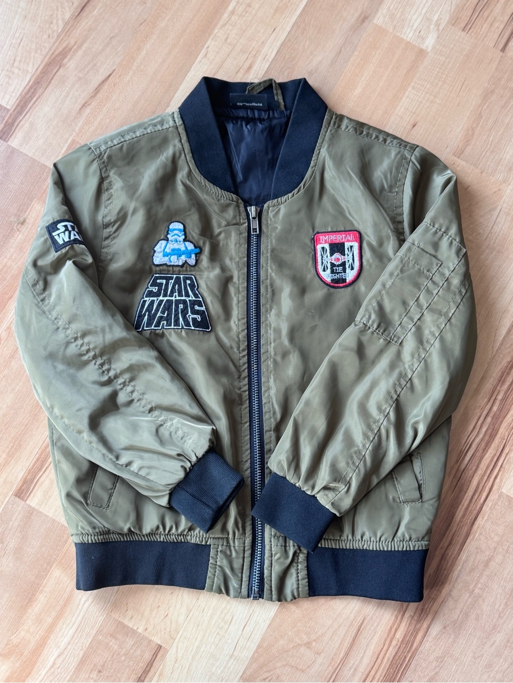Kids Star Wars Olive Green Puffer Bomber Jacket with Patch Accents Boys Size 6y